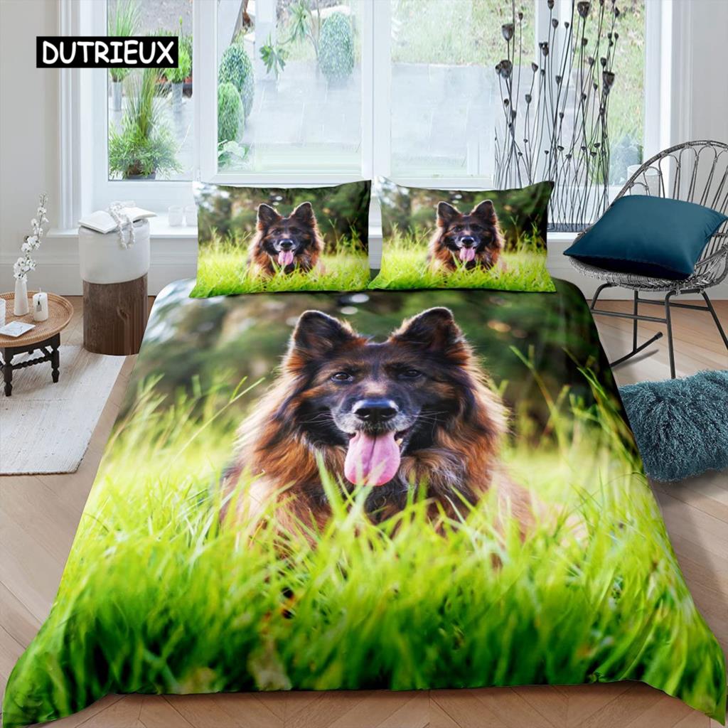 German Shepherd Duvet Cover Set 3D German Shepherd Puppy Print Bedding Set for Kids Boys Girls Pet Animal Theme Comforter Cover