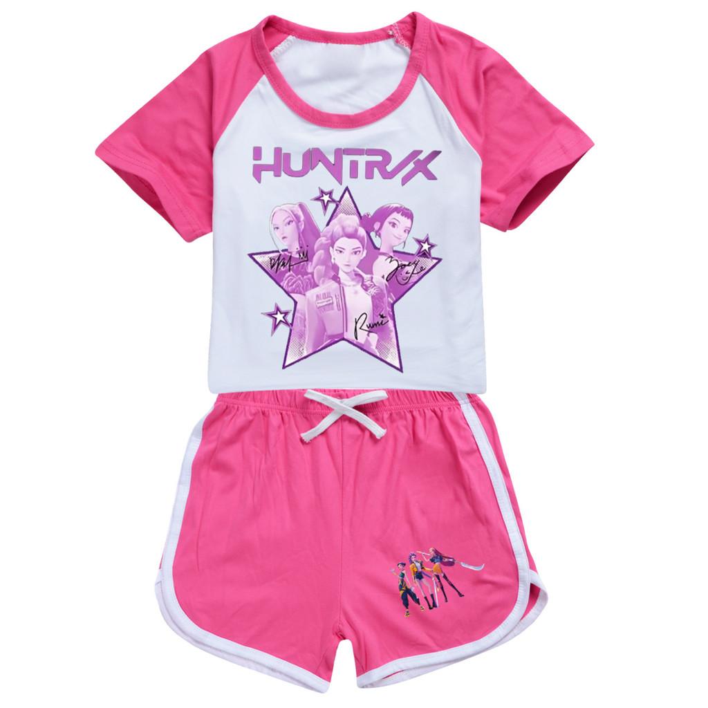 5034 Kids Girls POP Rumi Zoey Mira Print T-shirt Shorts Sport Tracksuit Clothes Set