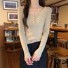 Design Sense One-word Shoulder Lapel Long-sleeved Knitted Sweater Women's Inner Slim-fitting Sweet and Spicy Bottom Sweater Outer Top