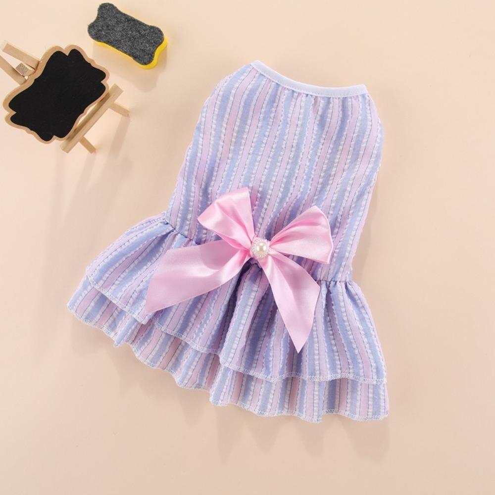 Soft Pet Dog Skirt Vertical Striped Dog Princess Dress Cute Summer Pet Clothes