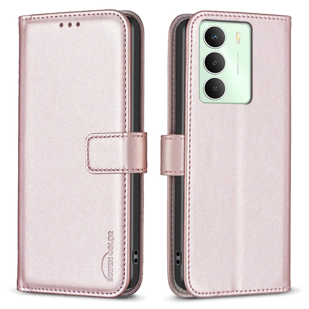

BINFEN COLOR BF17 For Realme 14x 5G Case Wallet Folio Flip Leather Cover Rose Gold