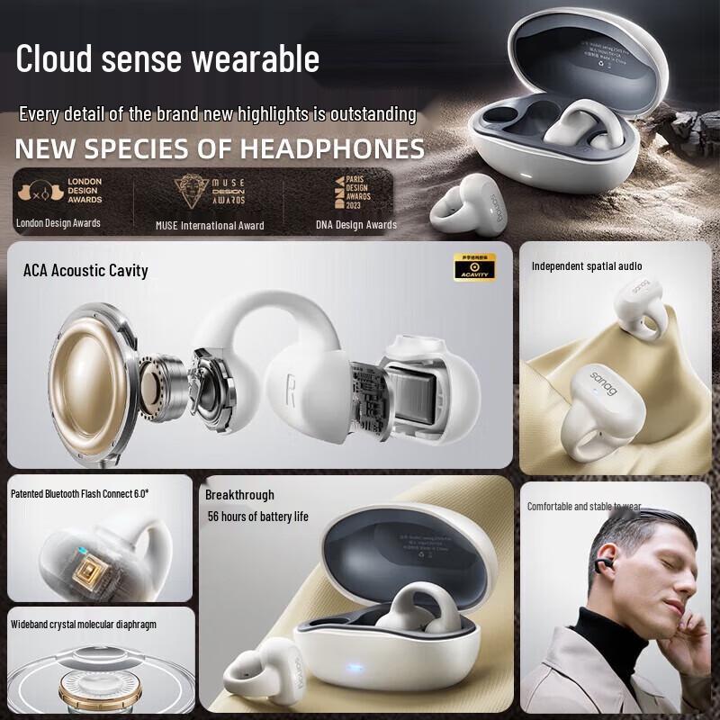 Sanag Z50Spro Ear-Clip Open-Ear Sports Bluetooth Earbuds