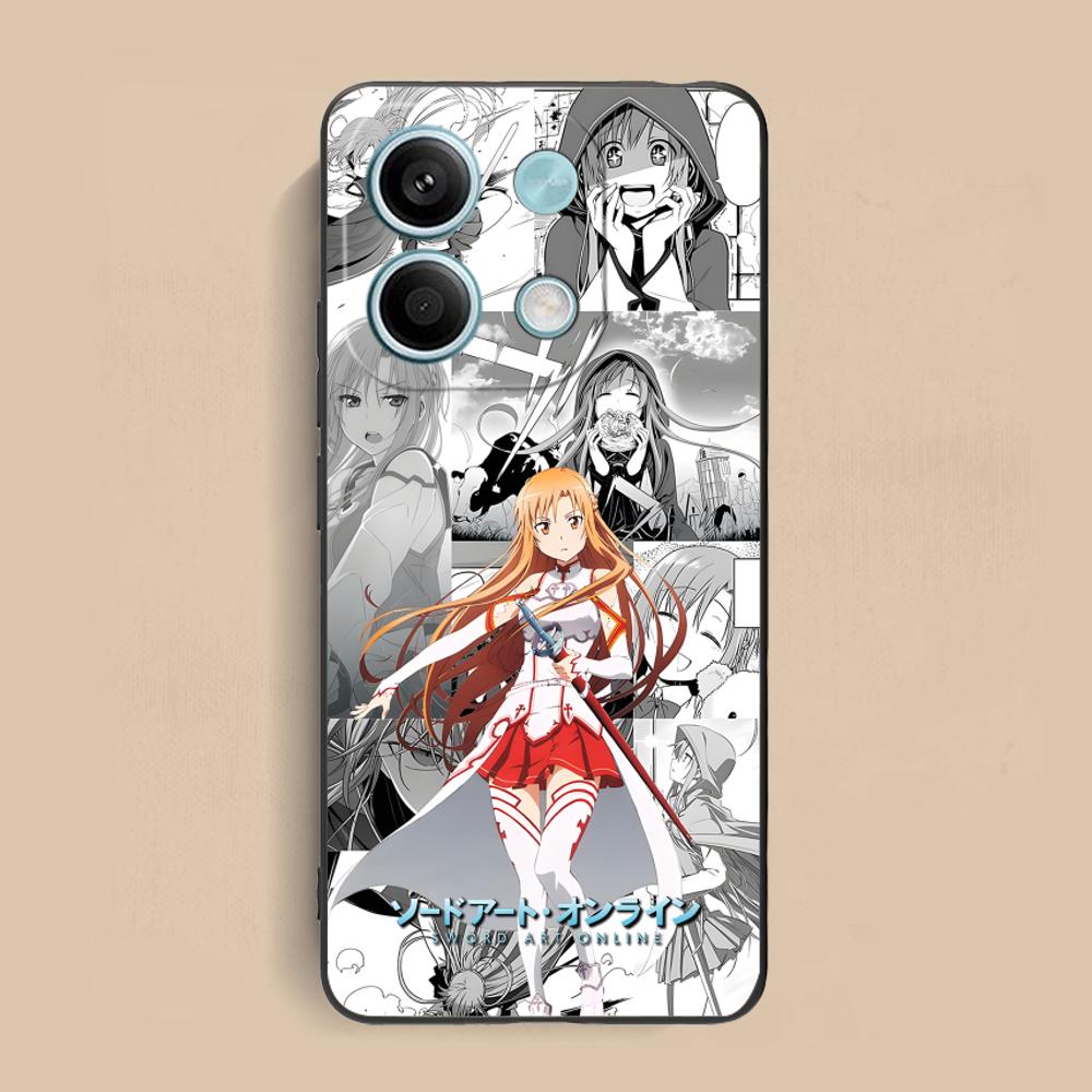 

Sword Art Online Asuna Phone Case for Xiaomi Redmi Note 14 13 12 11 10 9 S A Pro Plus Lite 5G Black Cover Cellphones Smartphone Redmi Note9