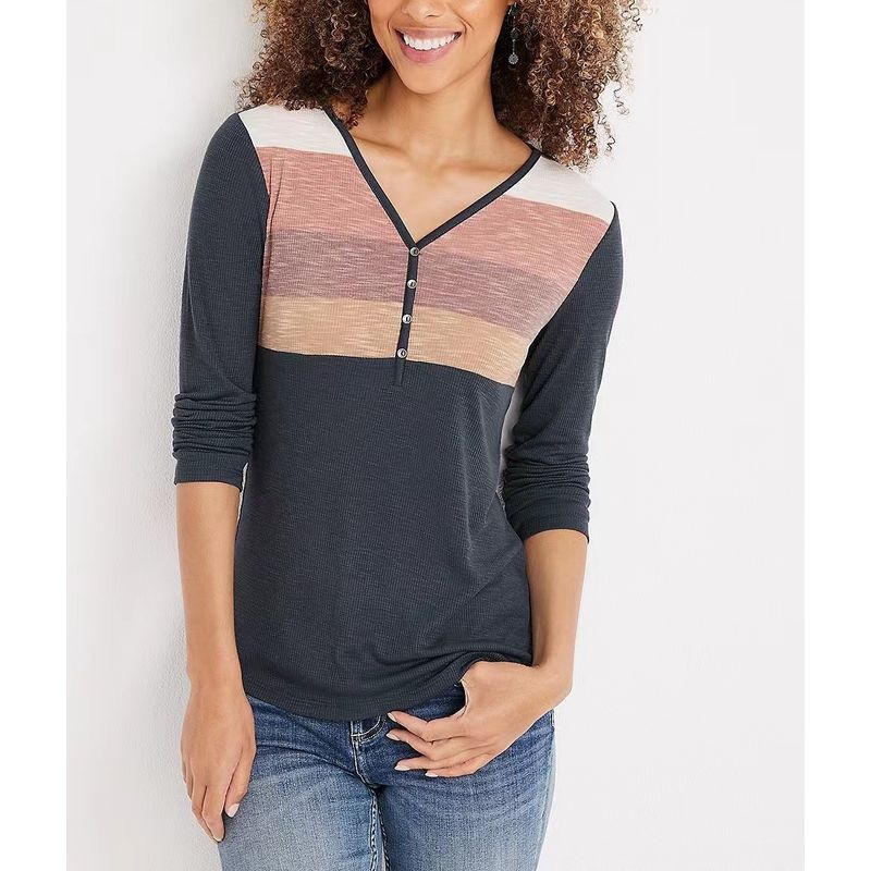 

Inner and Outer Cotton Elastic Contrast Color Long Sleeves Fashion 23 Autumn Base Clothing Gray and Black contrast color wide stripes S