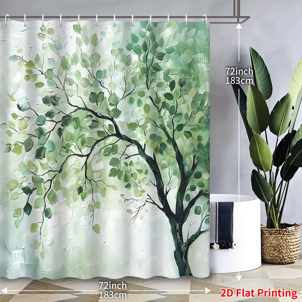 Green Tree Leaf Shower Curtain Machine Washable All Season Waterproof Privacy Protection Nature Design Modern Elevate Your Space