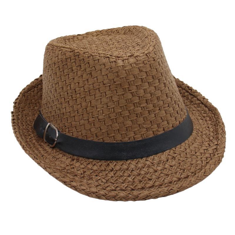 Spring And Summer Vacation Straw Hat Short Brim Visor Jazz Hat Men'S And Women'S Belt Buckle Beach Hat Hand-Woven Cool Hat