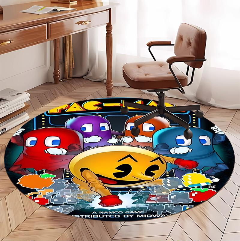 PAC Pattern Round Rug, Indoor/Outdoor Mat, for Picnic, Gameroom, Bedroom, Office, Living Room, Home Decor Carpet, Birthday Gift