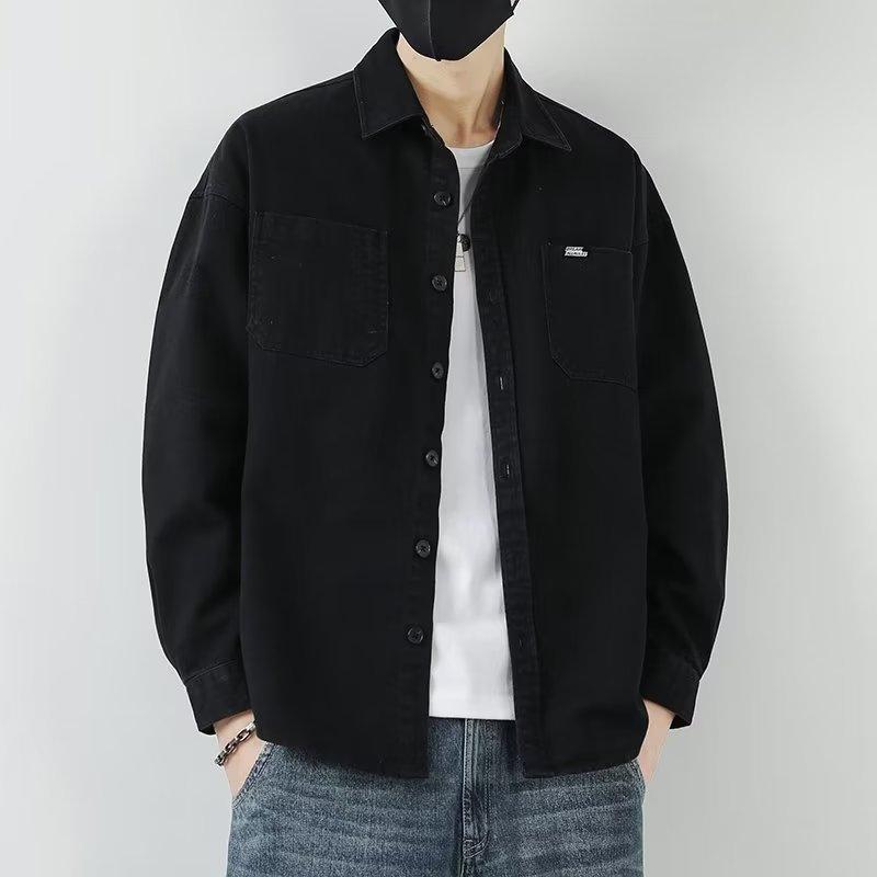 

Осенне-зимняя мужская рубашка с длинным рукавом и воротником, плотная рубашка в деловом стиле, молодежная рубашка, базовая рубашка 3XL чёрный
