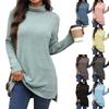 Women's Solid High Neck Loose Long Sleeve Slit T-shirt Top  Fall Winter Casual Fashion For Crossborder Europe America