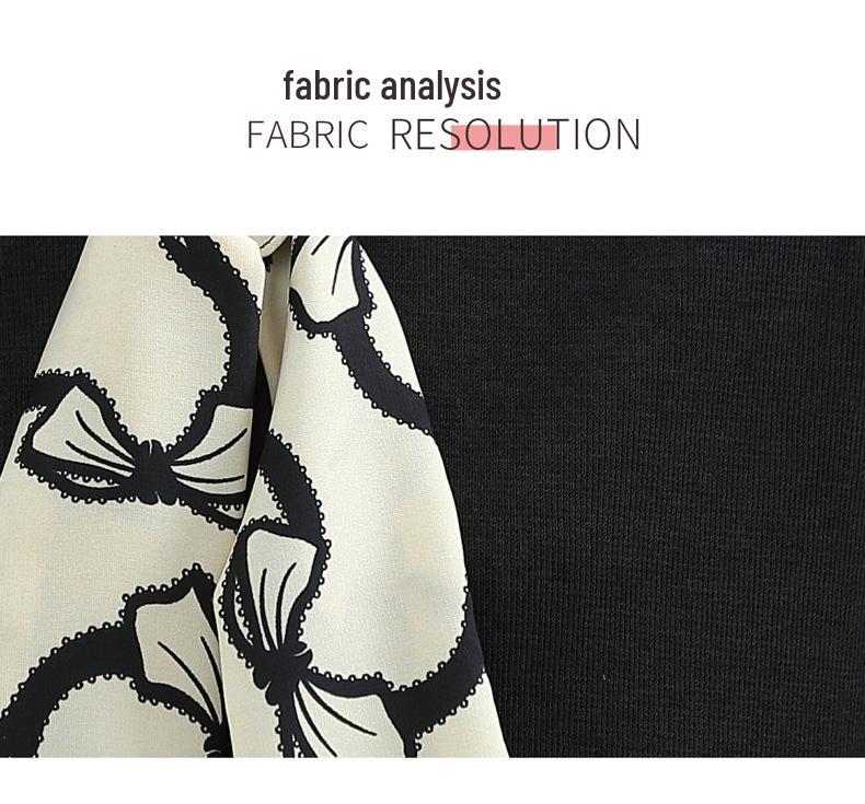 Stylish Printed Bow Tie Chiffon Top for Middle-Aged and Elderly Women – Loose Fit, Long-Sleeved, Plus Size