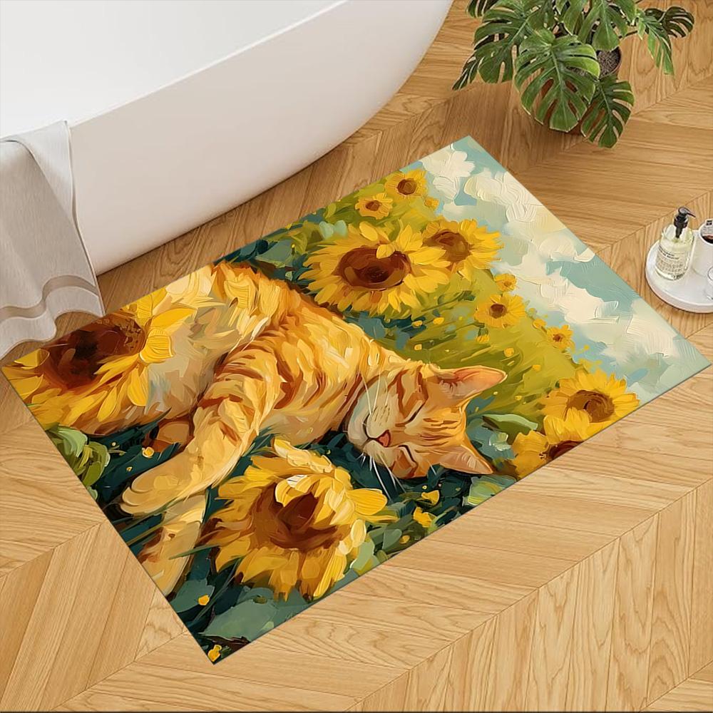 Sunflower Field Cat Dream Non-Slip Home Carpet Design for Office Decor Living Room Bedroom Gift