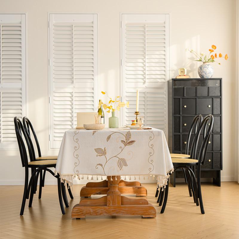 Cross-border Embroidered Plaid Floral Tassel Tablecloth for Coffee & Dining Tables