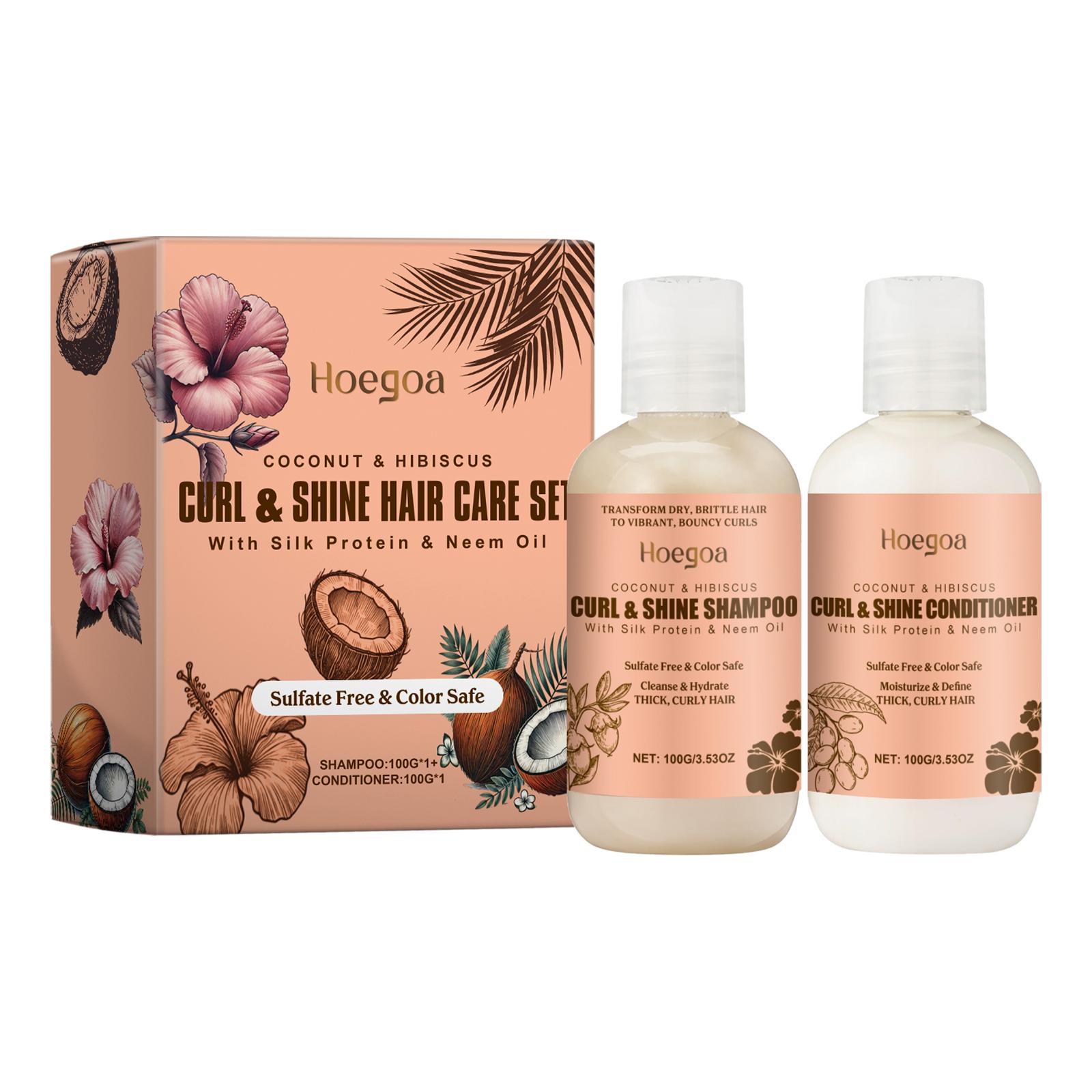 Hoegoa Coconut Moisturizing Hair Care Set (100g +100g), Cleansing & Moisturizing Hair Care, Curl Defining & Volumizing Shampoo for Curly Hair