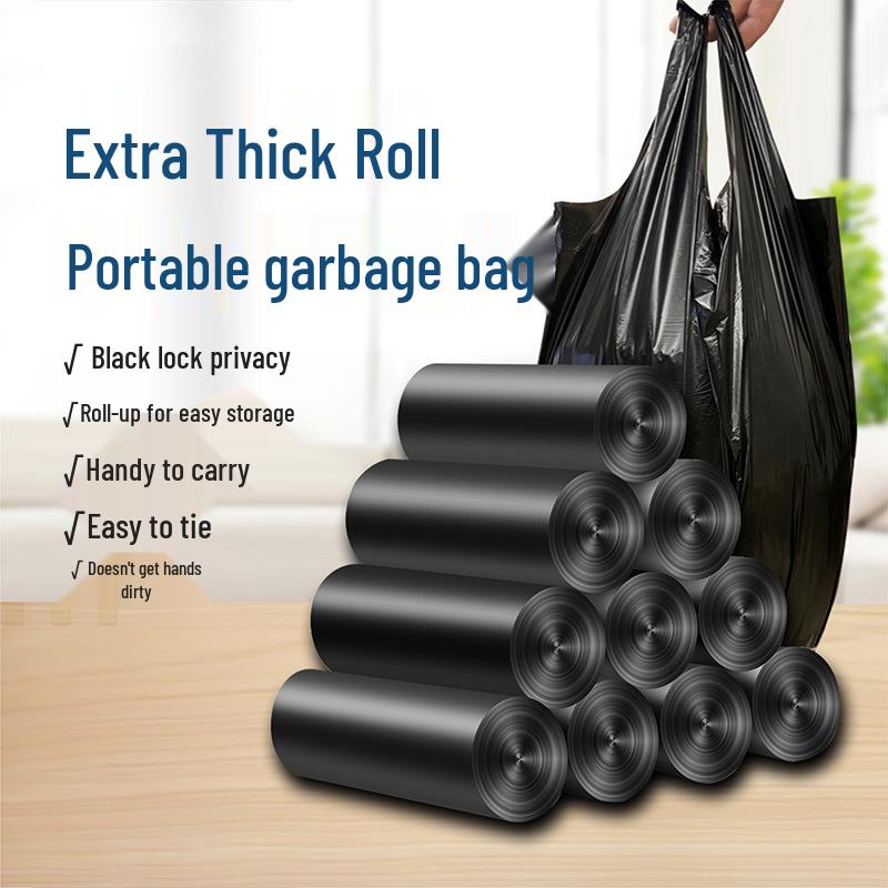 Large Black Heavy-Duty Kitchen Garbage Bags, Handheld Roll for Home and Office.