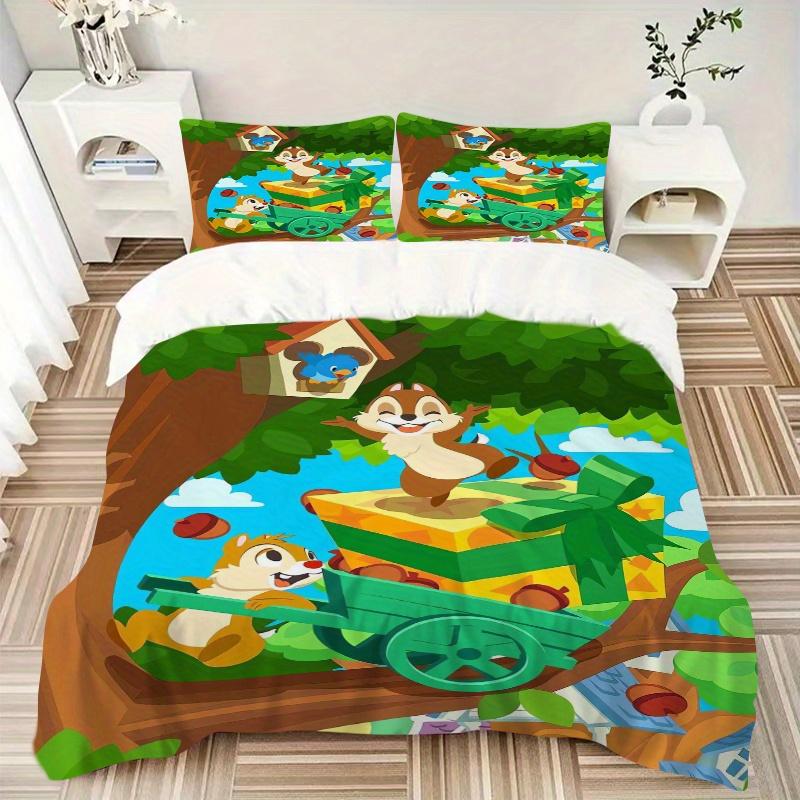 3pcs Disney Chip & Dale Adventure Bedding Set, Including 1 Quilt Cover and 2 Pillow Shams, Without Filling, Soft and Comfortable Home Bedroom  S033