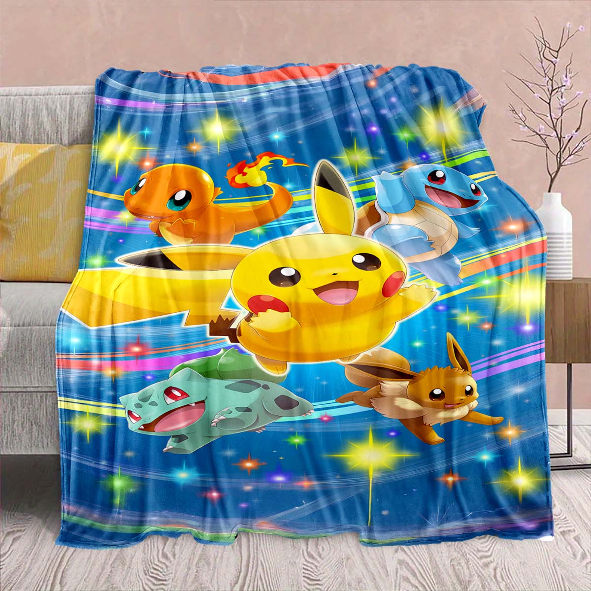 

Pokémon Anime Flannel Blanket - Soft Warm Perfect for Sofa, Bedding Camping Travel Office Home Decor -QJY 75x90cm