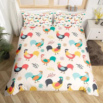 Vintage Rooster Hen Comforter Cover Farmhouse Cock Duvet Cover Farm Chicken Bedding Set King Chicken Coop Country Decor for Home