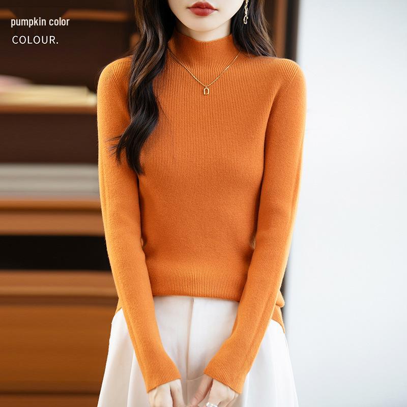 26 Autumn Winter Women's Half-High Collar Slim Knit Sweater - Korean Style