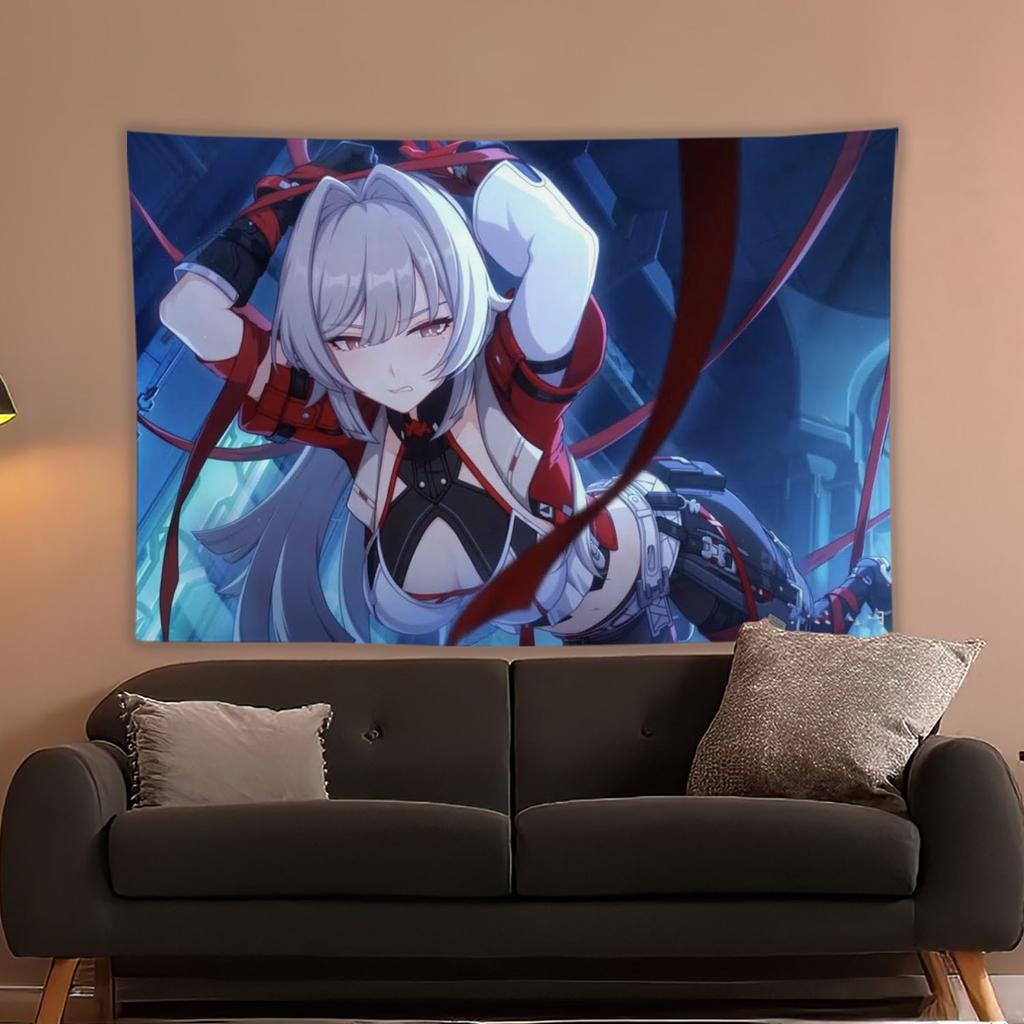 Anime Game Honkai Impact 3 Printed Tapestry Tarot Card Hippie Wall Hanging Warm Room Banner Dormitory Bedroom Decoration