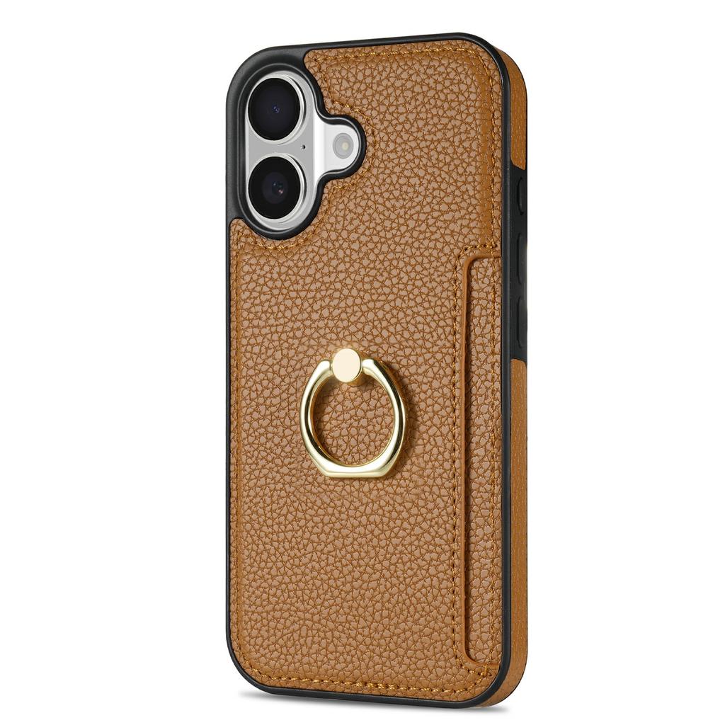 For iPhone 17 Case Ring Kickstand PU + TPU Card Holder Phone Cover