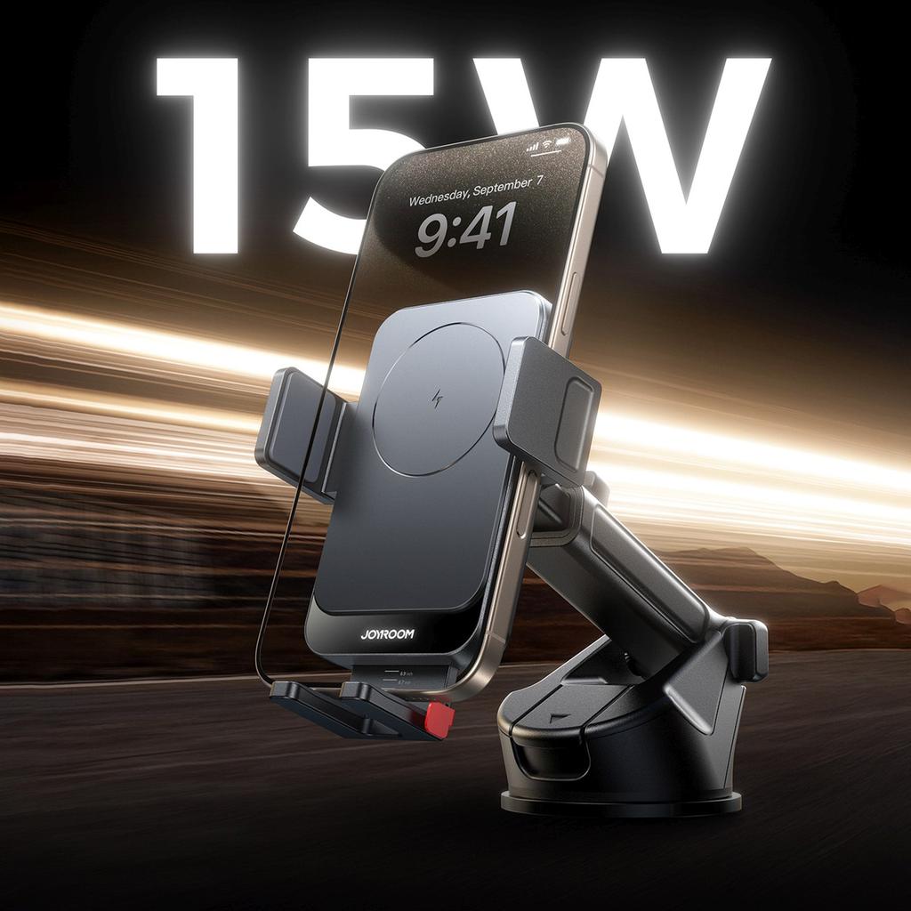 Car phone holder with inductive charger for dashboard - black