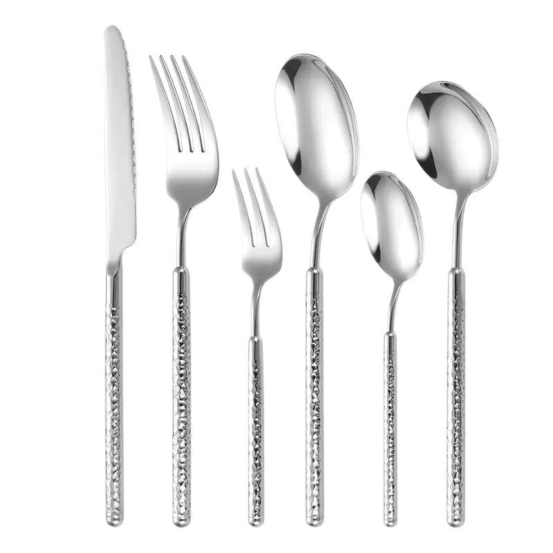304 Stainless Steel Hammered Handle Cutlery Set: Diamond Pattern Knife, Fork, Spoon