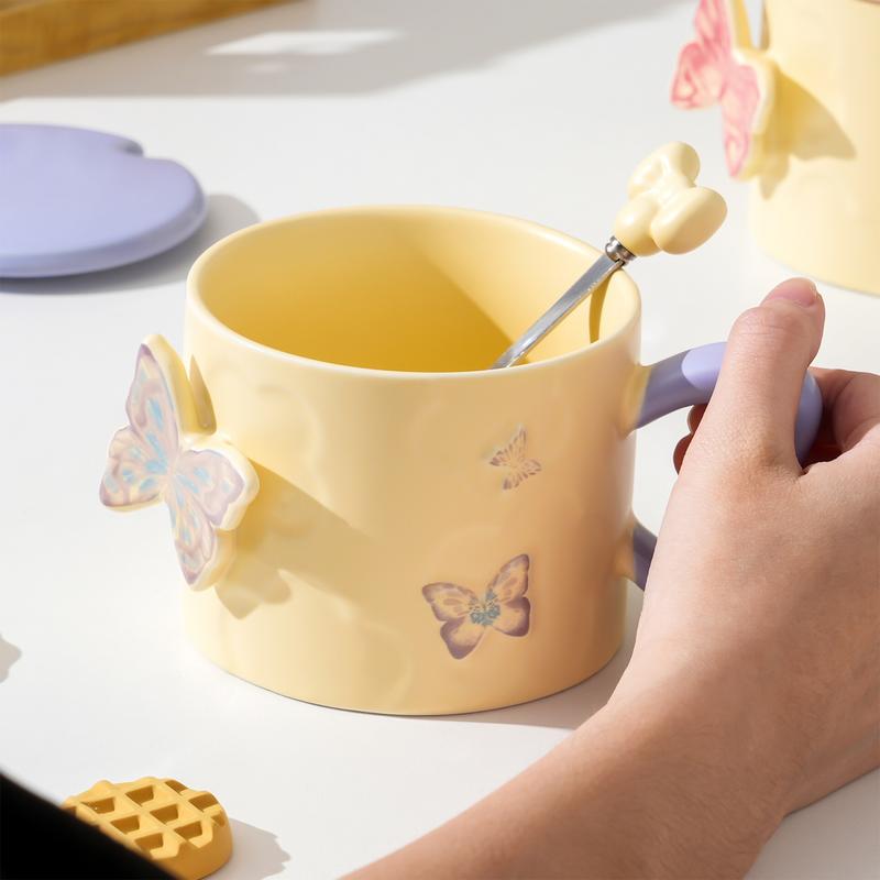 Butterfly Cups For Women 350ml Ceramic Pretty Coffee Cups Decorative Drinkware Tableware With Handle Lid Beautiful Design For