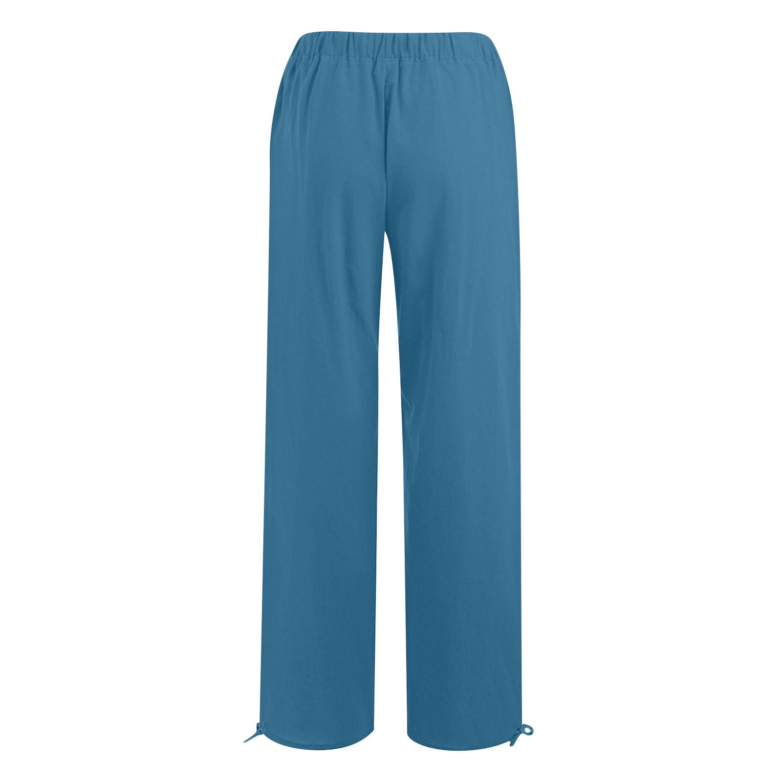 Женские повседневные свободные хлопковые льняные брюки с 9 брюками и широкими штанинами — фото 4