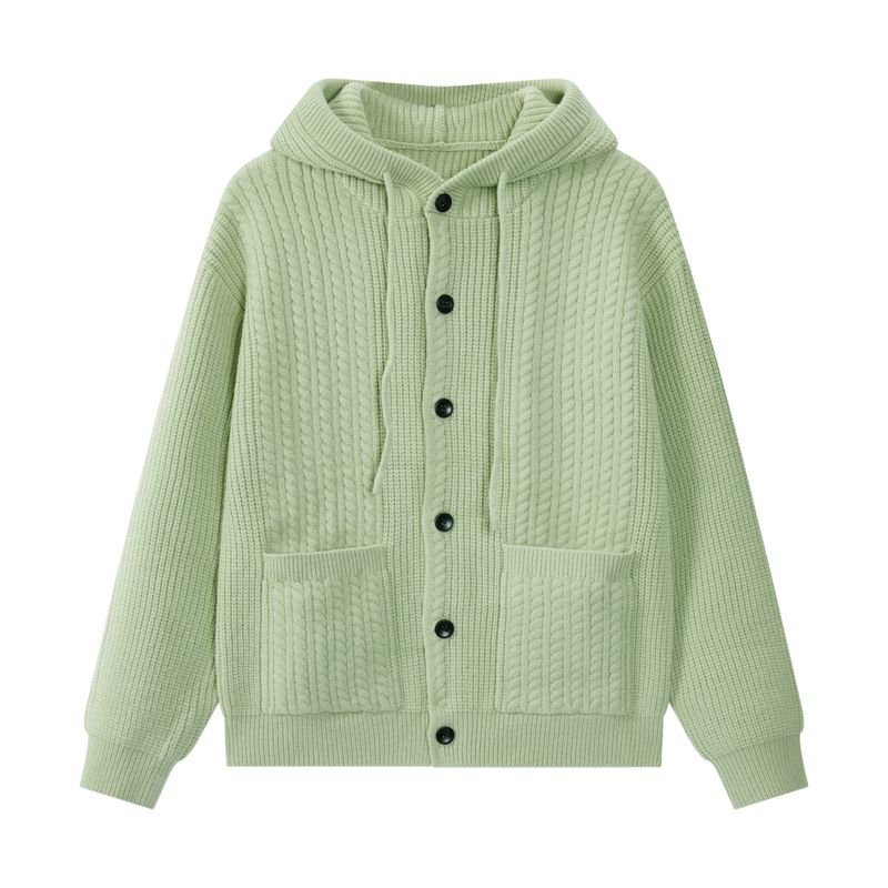 Dream Made Wheat Grain Pattern Hooded Cardigan Sweater for Men, Autumn and Winter Casual Style Knitwear Jacket