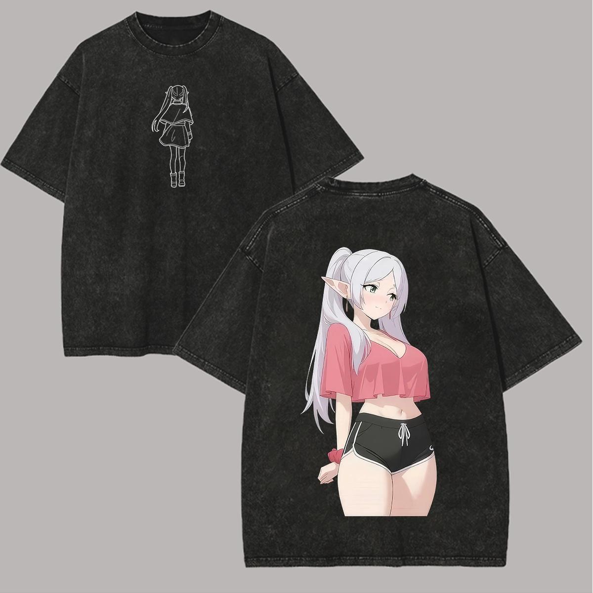 

Аниме Футболка с графическим принтом Фрирен Милая Кавайная Мода Стиранная Оверсайз Футболка Короткий рукав Хлопковые Футболки Мужская Женская Одежда XXL чёрный