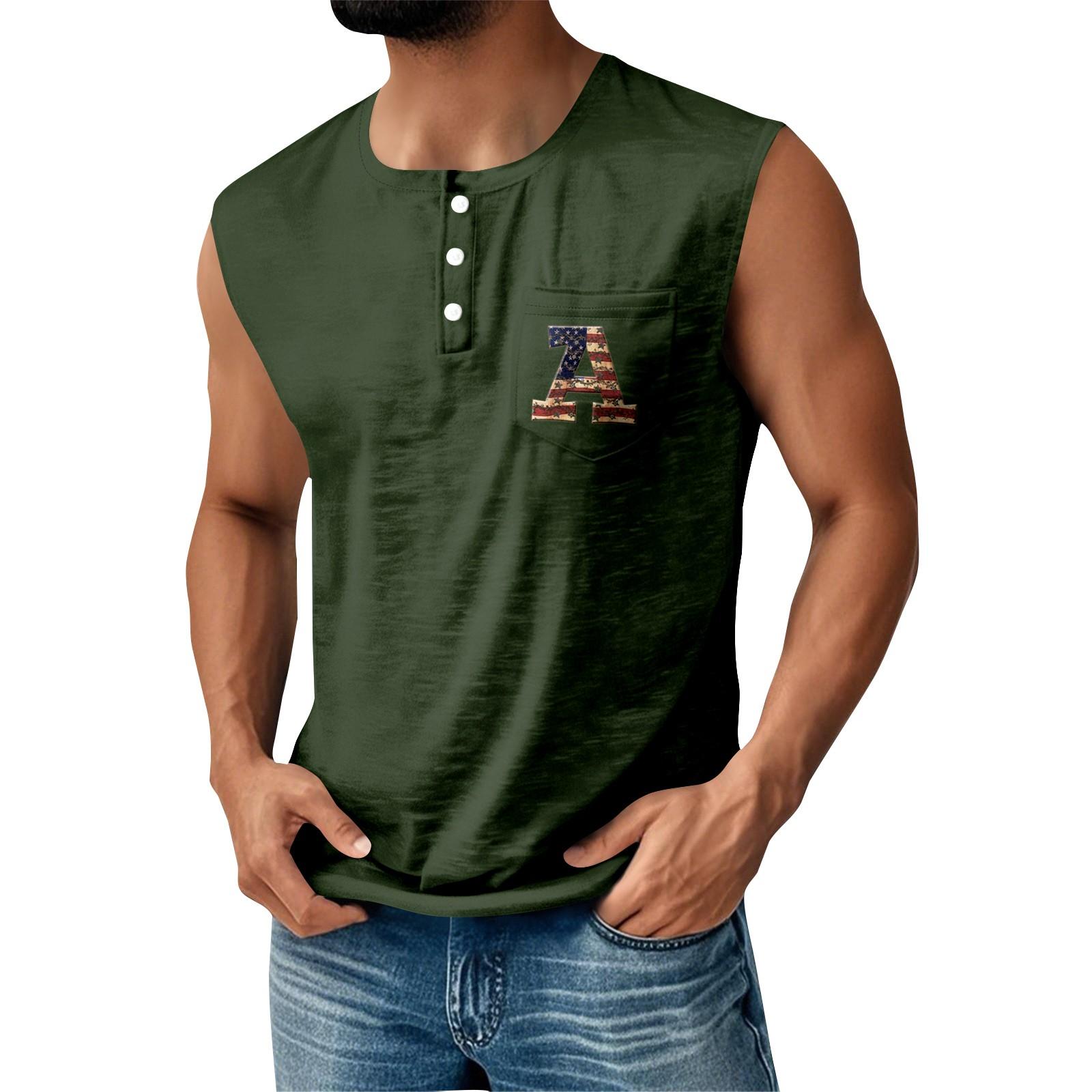 

Чоловіча літня майка без рукавів з принтом до Дня Незалежності, спортивна, на ґудзиках, з кишенею L