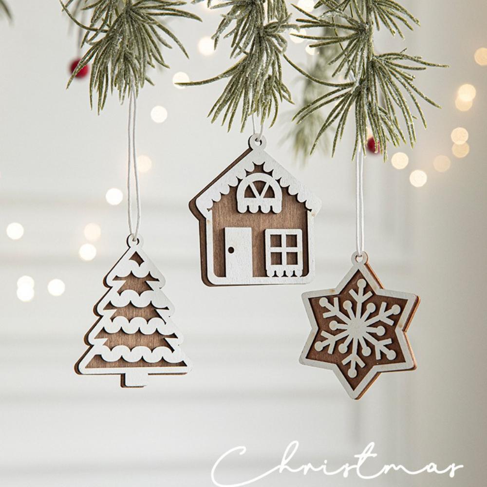 Nordic Carved Cottage Christmas Ornaments 5/10Pcs Set DIY Window Decorations Christmas Tree Pendant Festive Home Accents