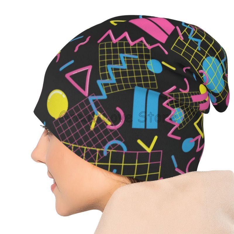 Retro 80s 90s Pop Art Print Knit Hat Women Men Outdoor Hat Beanie Caps Chemo Hat Slouchy Headwear Casual Black