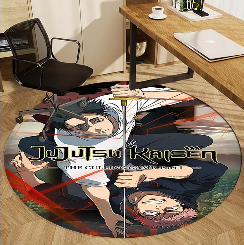 Jujutsu Kaisen Pattern Round Rug, Indoor/Outdoor Mat, for Picnic, Gameroom, Bedroom, Office, Living Room, Home Decor Carpet, Birthday Gift