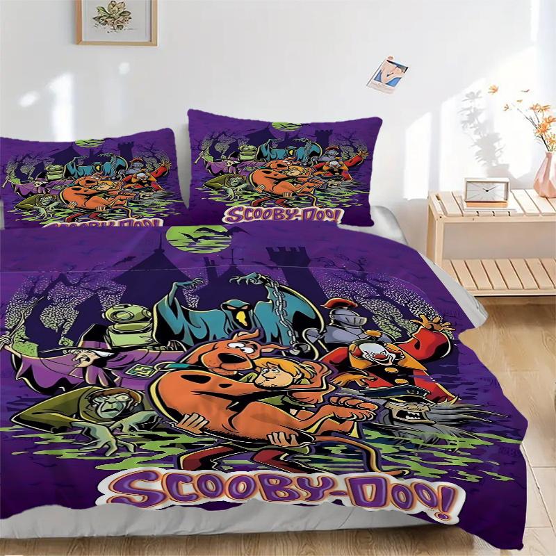 3pcs Cartoon Scooby Doo The Mystery Begins Printed Bedding Set, Soft and Comfortable Quilt Cover for Bedroom, Guest Room (1 Duvet Cover + 2