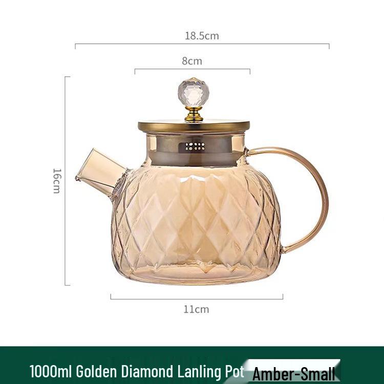 Diamond Pattern Large-Capacity Heat-Resistant Glass Teapot & Cold Water Kettle with Infuser