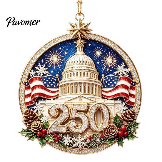 Historic 1776 to 2026 Ornament 250 Anniversary USA Christmas Ornament, United States 1776-2026 250th Patriotic Theme Party Supplies Keepsake, Acrylic