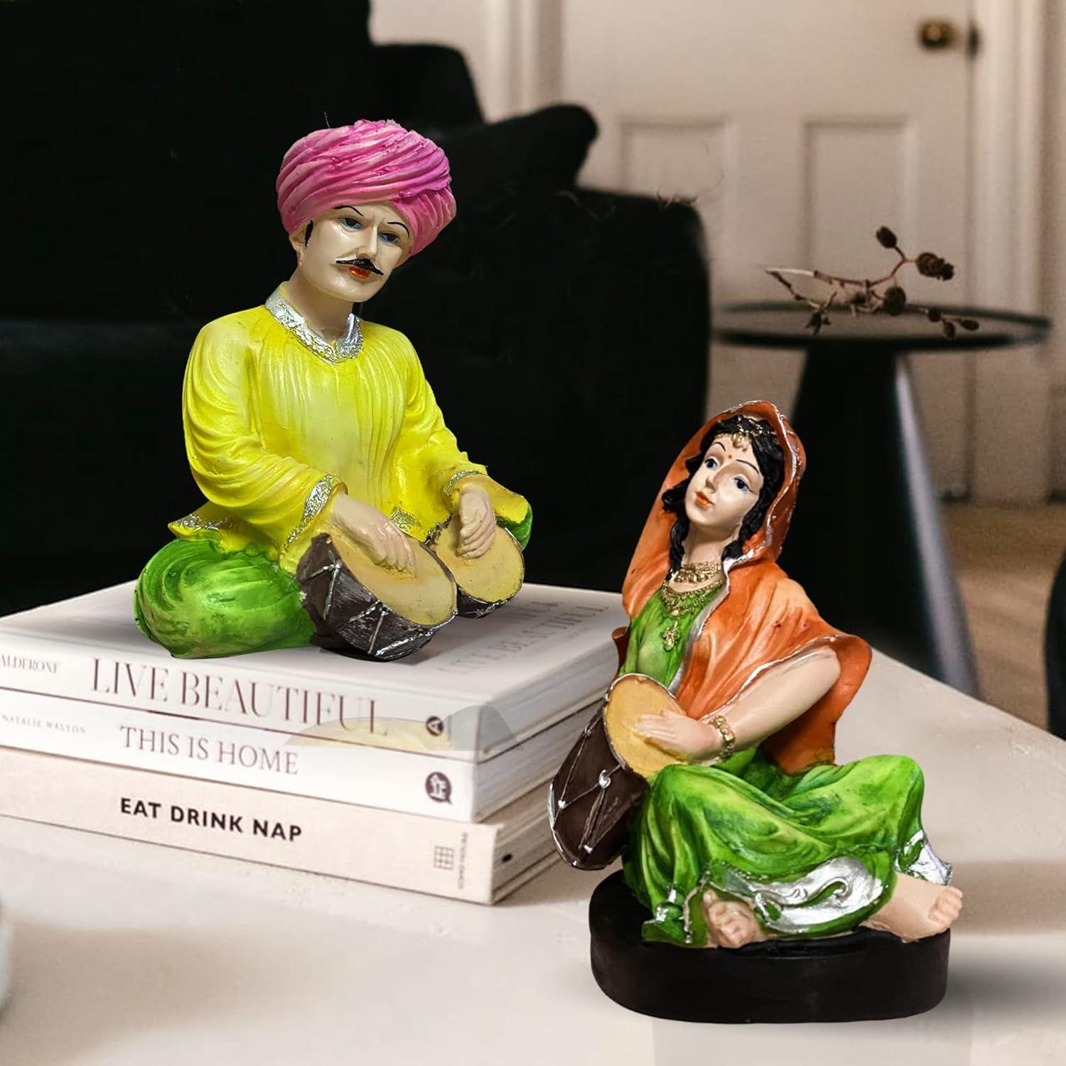 

Раджастанская Традиционная Музыкальная Пара Смоляные Статуэтки для Домашнего Декора (Упаковка из 2 штук, разноцветная)