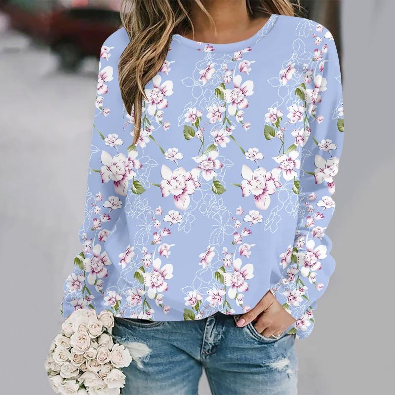 3D printed long sleeved T-shirt for women, fashionable and casual clothing XS