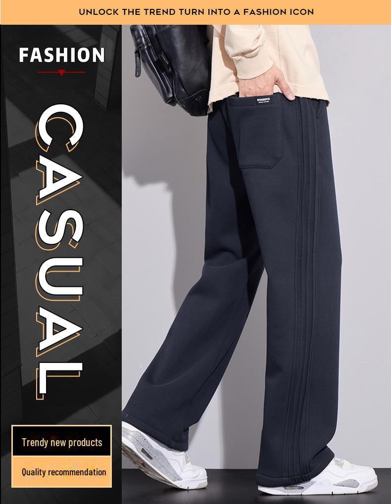 Herren Schwergewicht Samt Strick Winter Gerade Hose mit Drei-Streifen - Locker, Trendig, Hochwertige Freizeit Sportbekleidung.