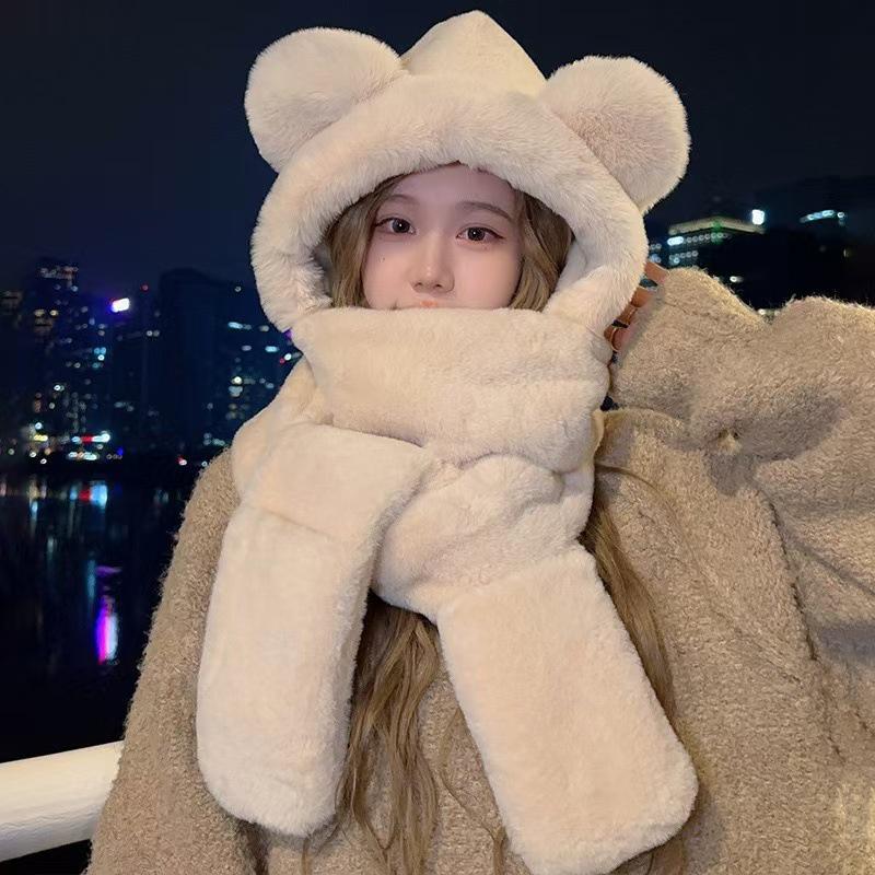 Women's Winter Rabbit Plush Hat, Scarf & Gloves Set - Cute, Thick, and Windproof.