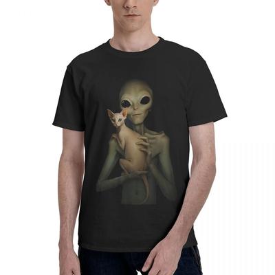 Alien With Sphynx Cat 100 Cotton Casual Breathable Confortable Men Top Funny TShirt For Men Men TShirt