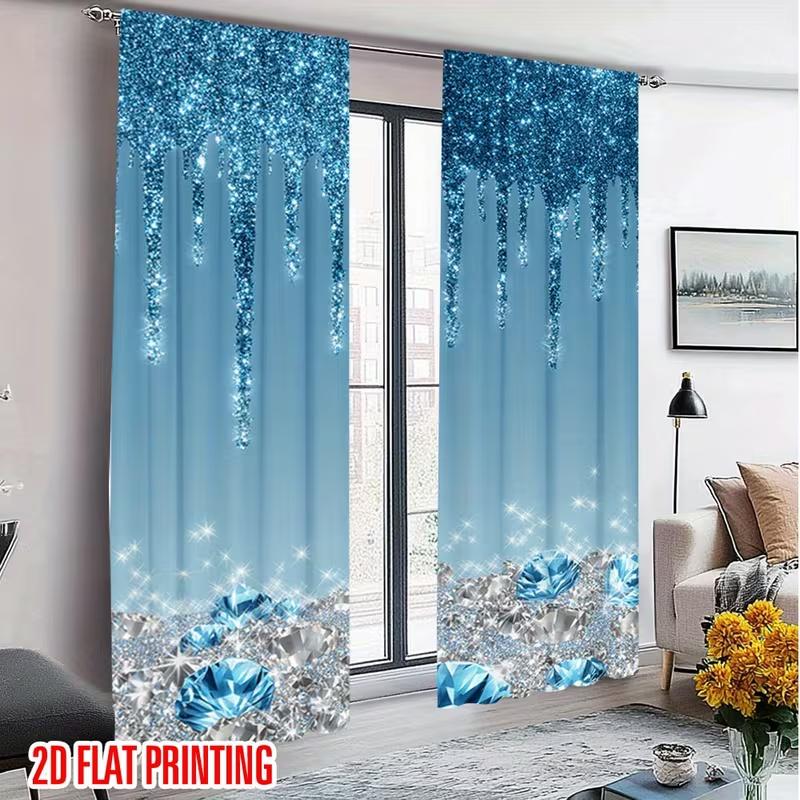 2 Pcs Blue diamond print curtains,suitable for bedroom,living room kitchen decoration,home decoration,window decoration