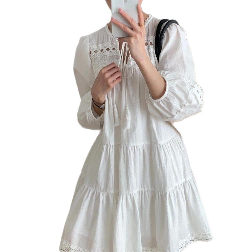 White Lace Splicing Holiday Dress Women's Summer New Yunnan Xinjiang Grassland Travel Photo Dress