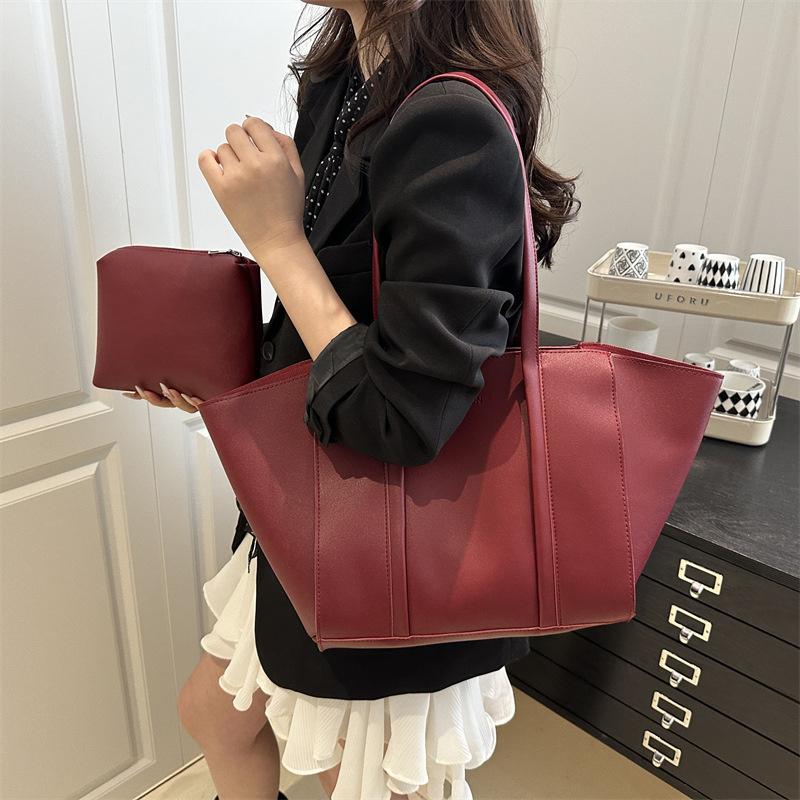 Minimalist Tote Bag Set Letter Printed PU Zipper Closure Shoulder Bag For Women Shopping and Daily Use