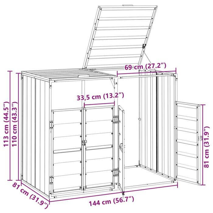 VidaXL Rangement à roulettes pour poubelles pour deux bacs acier, rangement de poubelles, rangement de poubelles de jardin, 4006177