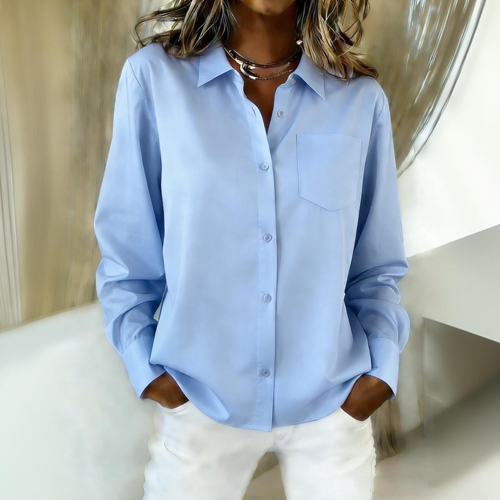 

Женская повседневная блузка-рубашка с V-образным вырезом, свободного кроя, с длинным рукавом, в -цвете, в форме листа M синий