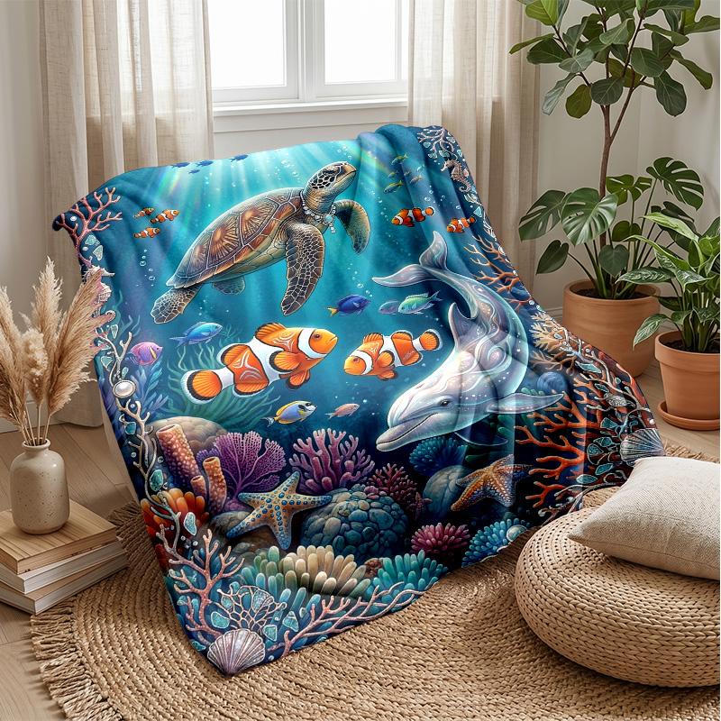 Ocean Life Adventure 51 Theme Blanket Lightweight Warm Flannel Blanket Decorative Throw Blanket for Home Decoration