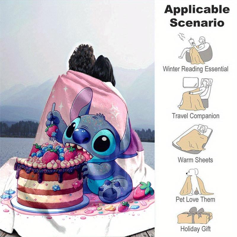 1pc Stitch Printing Blanket - Soft, All-Season Throw for Living Room, Bedroom,Personalized Gift with Adorable Cartoon Design