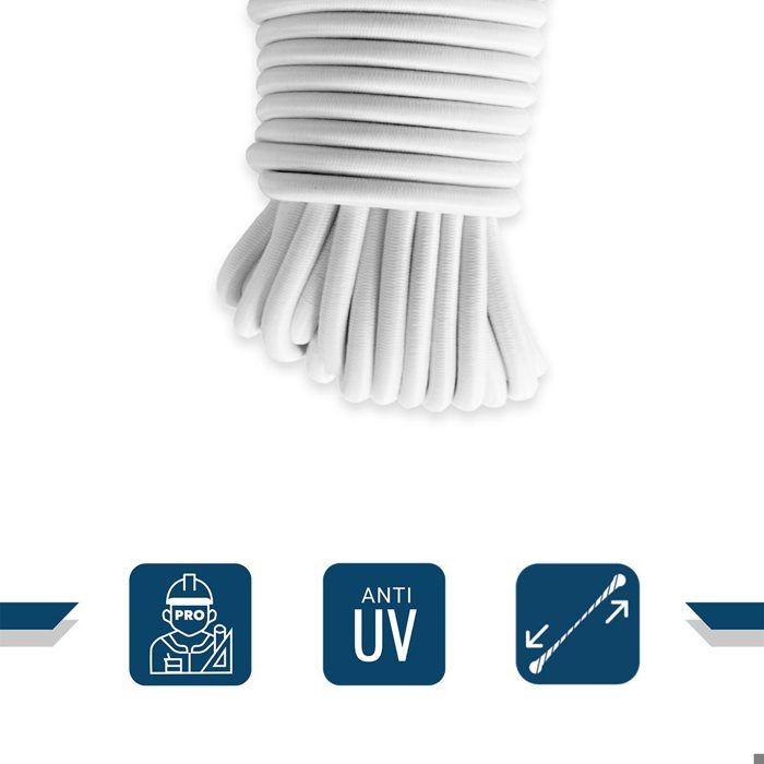 TECPLAST Sandow élastique Blanc 70 mètres 9SW - Qualité PRO - Tendeur pour bâche de diamètre 9 mm